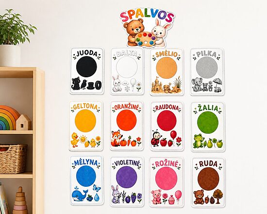 🎨 Spalvų pažinimo kortelės